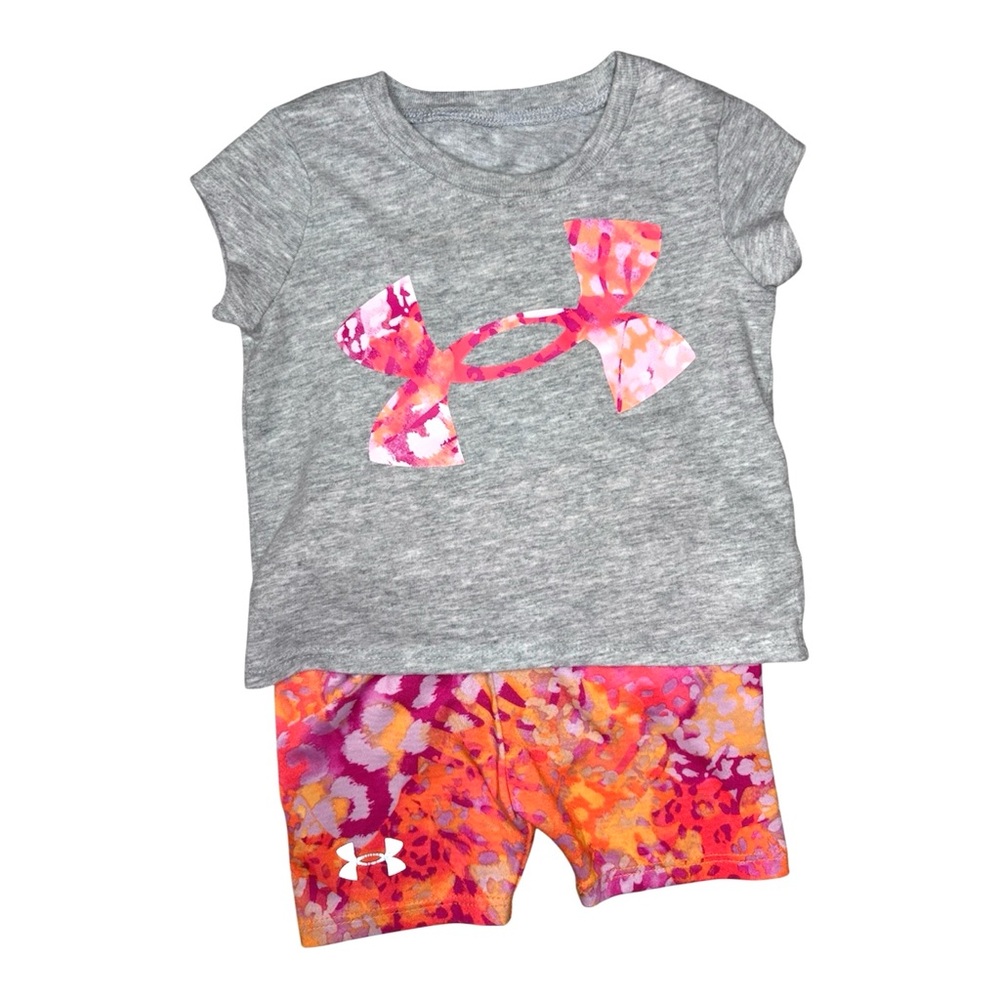 Under Armour Girls' Gray Tee & Pink Orange Printed Shorts Set